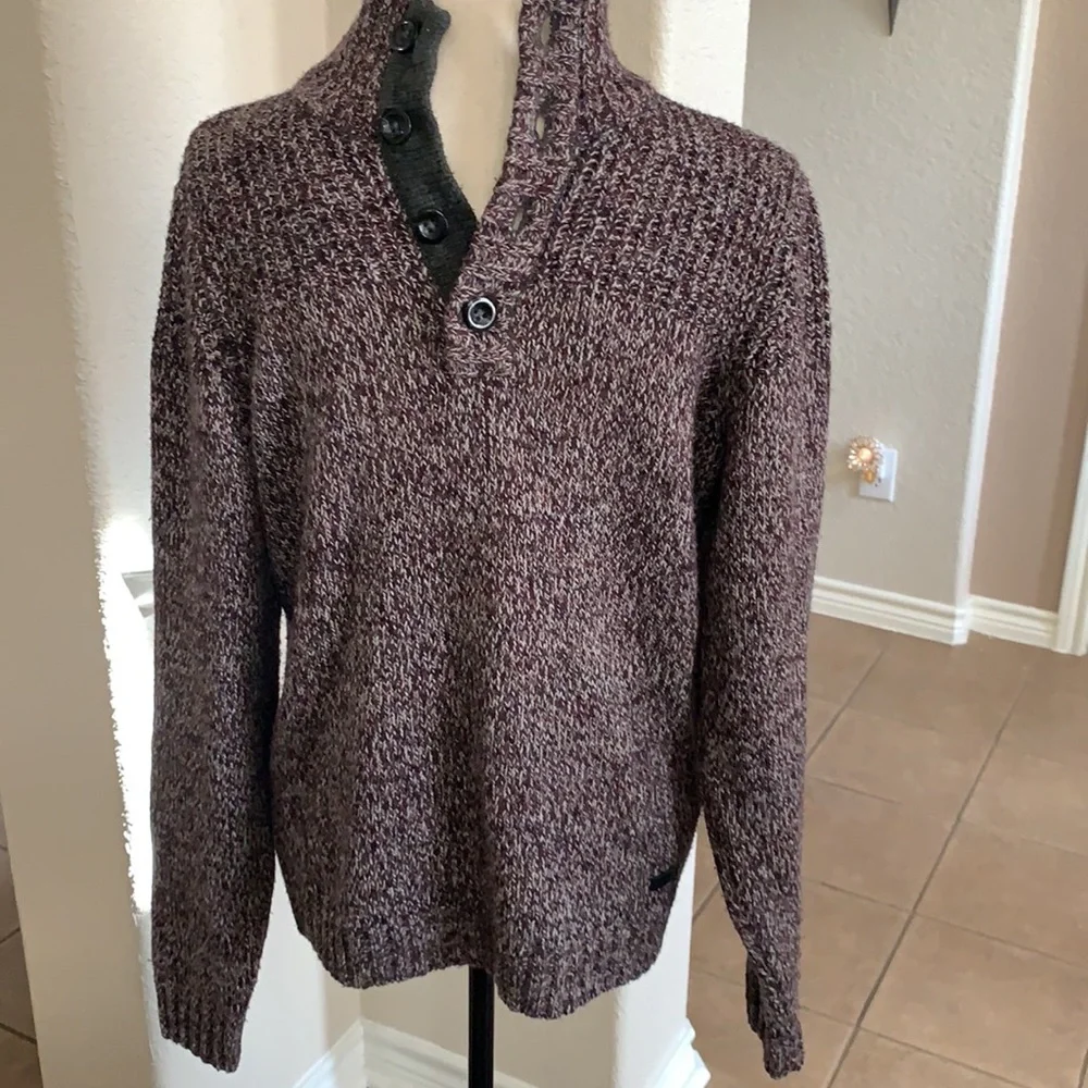 Tom Tailor deep purple plum marled pullover button up sweater